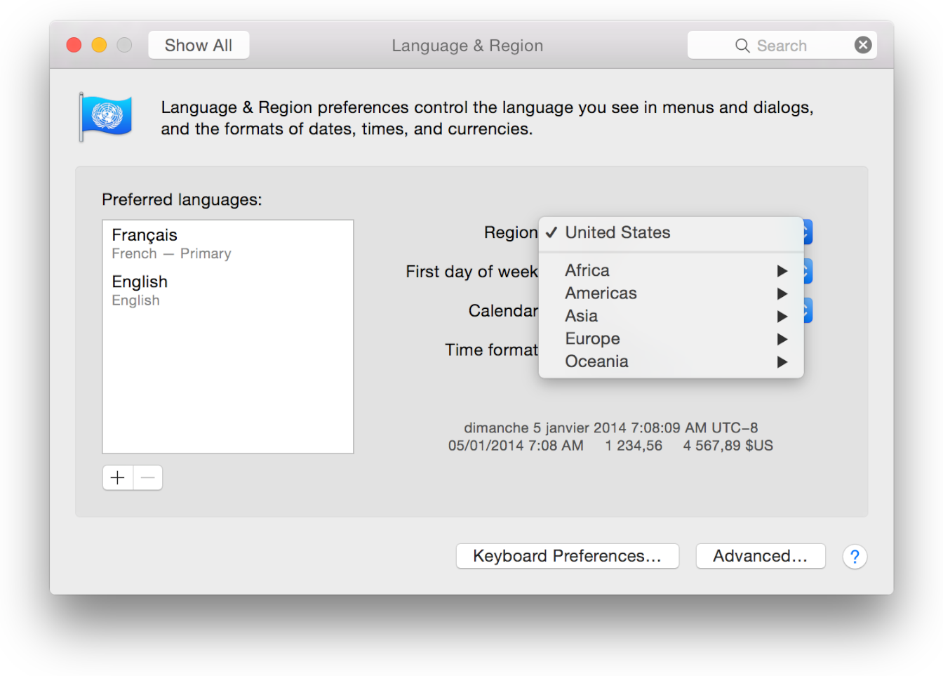 safari region settings