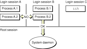 Root and login session relationships