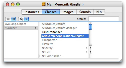 The GridSample Main Menu nib file