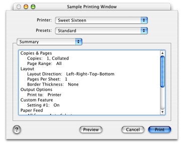 The Summary pane in the Print dialog