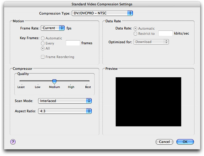 The compression type selected