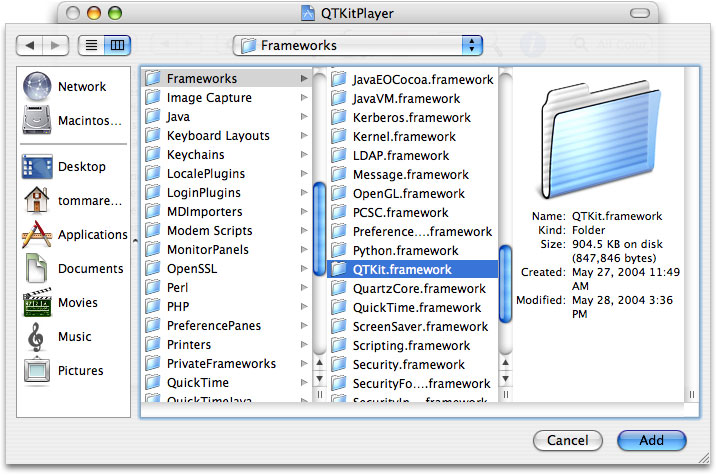 The QuickTime Kit framework in the Frameworks directory