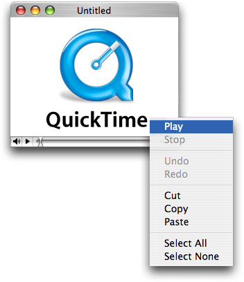 The completed QTKitPlayer application with a contextual menu
