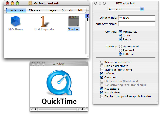 The QuickTime movie object window with texture added