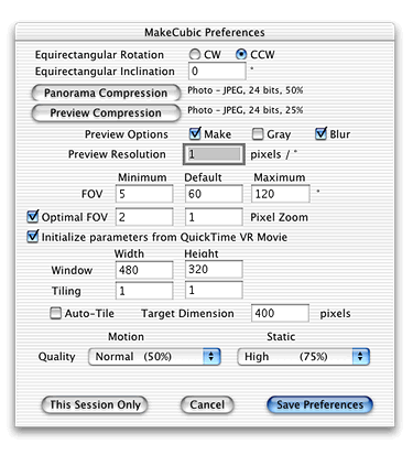 MakeCubic Preferences dialog