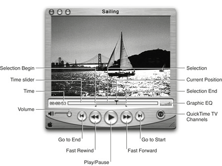 QuickTime Player with various controls