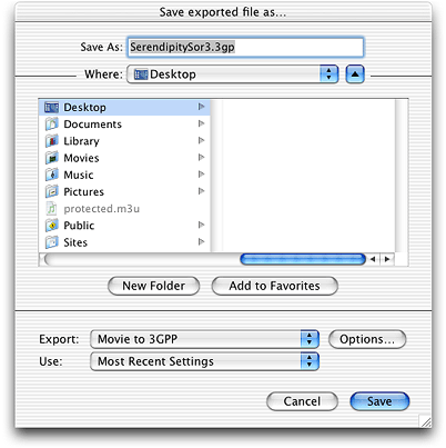 The new Export Movie to 3GPP dialog in QuickTime 6.3