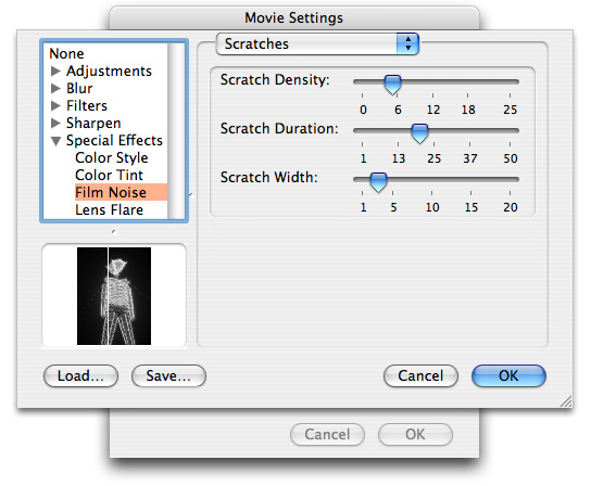 The standard parameters dialog box for Apple's film noise effect