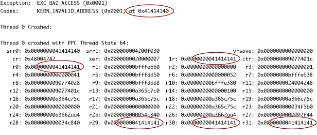 Buffer overflow crash log