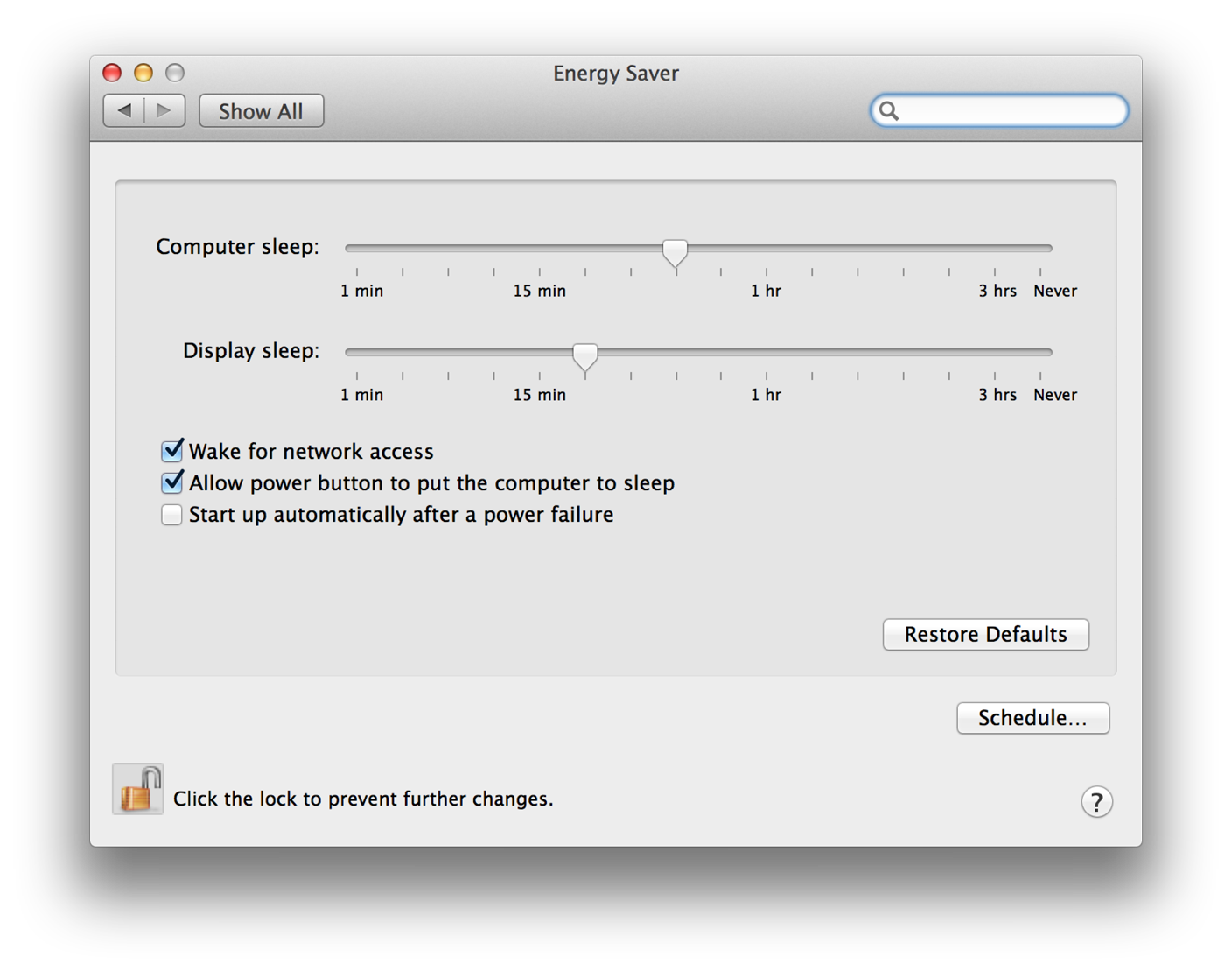 An example of the System Preferences application as seen by a preauthorized user
