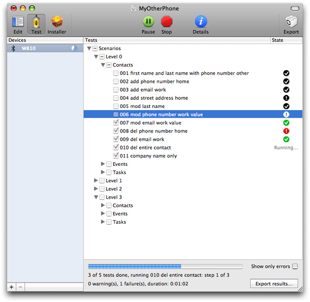 Example of test states