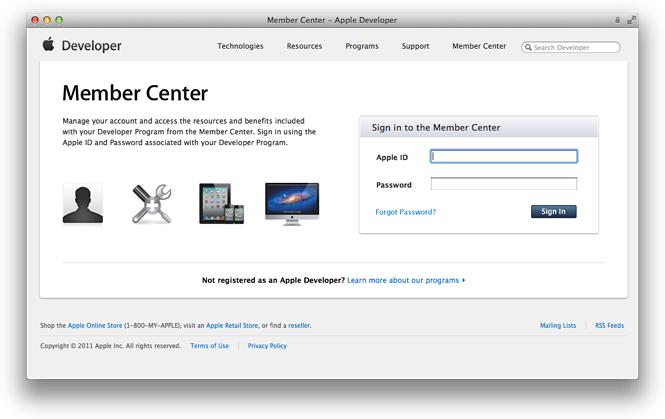 Apple store developer center