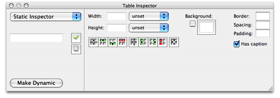 Setting table width and height