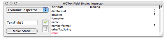 The WOTextField Binding Inspector