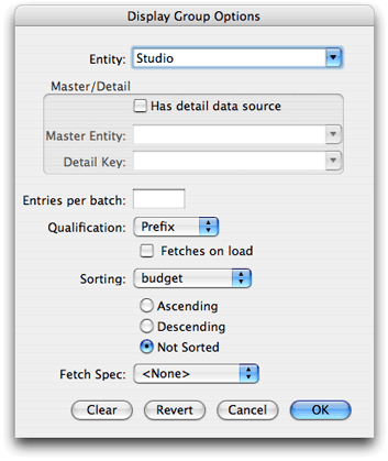 The Display Group Options panel