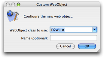 The custom WebObject panel