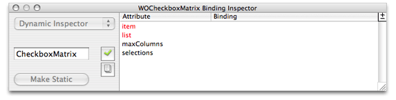 The WOCheckboxMatrix Binding Inspector