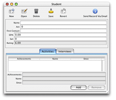 Student form window with BOXCONTROLLER tag