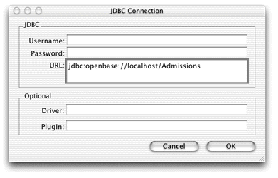 JDBC connection information