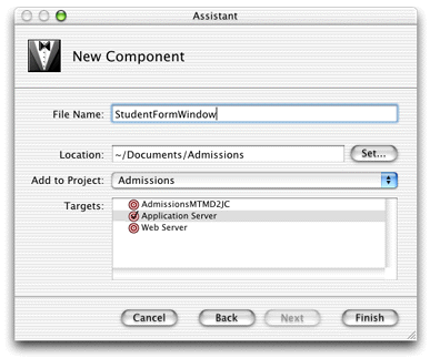 Name new component “StudentFormWindow”