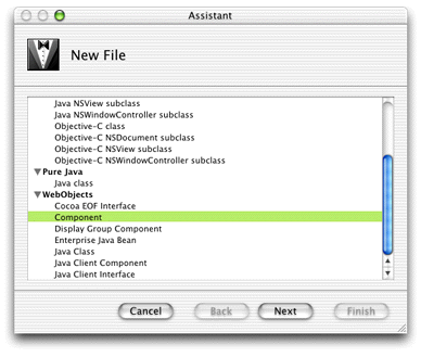 Select Component as the file type