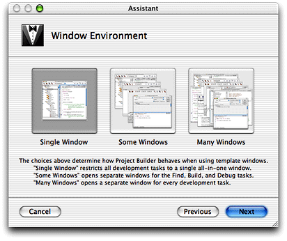 Project Builder’s Window Environment options