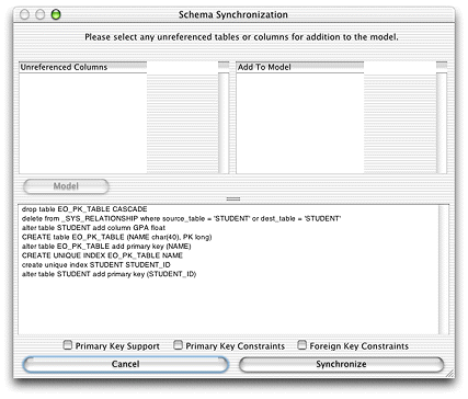 Schema Synchronization window