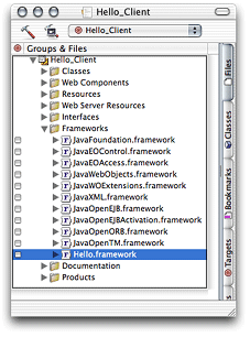 Hello_Client project—Hello.framework in Frameworks group