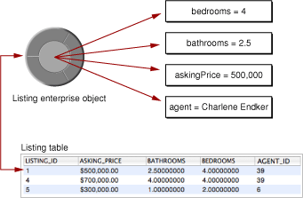 Mapping between a database table and an enterprise object