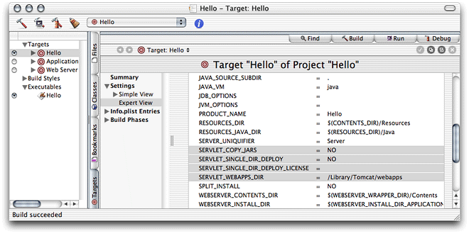 Build settings for a servlet project