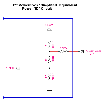 Simplified 17-inch PowerBook Internal sense Circuit