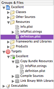 The definition.plist file in the Groups and Files list