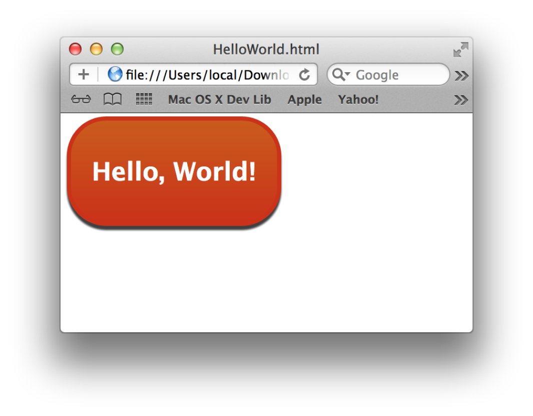 The Hello World widget being previewed in Safari