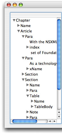 Outline view displaying XML data
