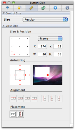 The size pane of the inspector