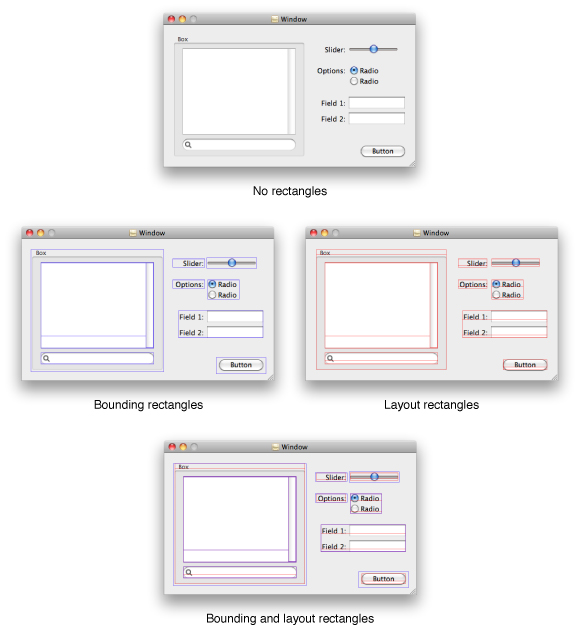 Bounding and layout rectangles for a window