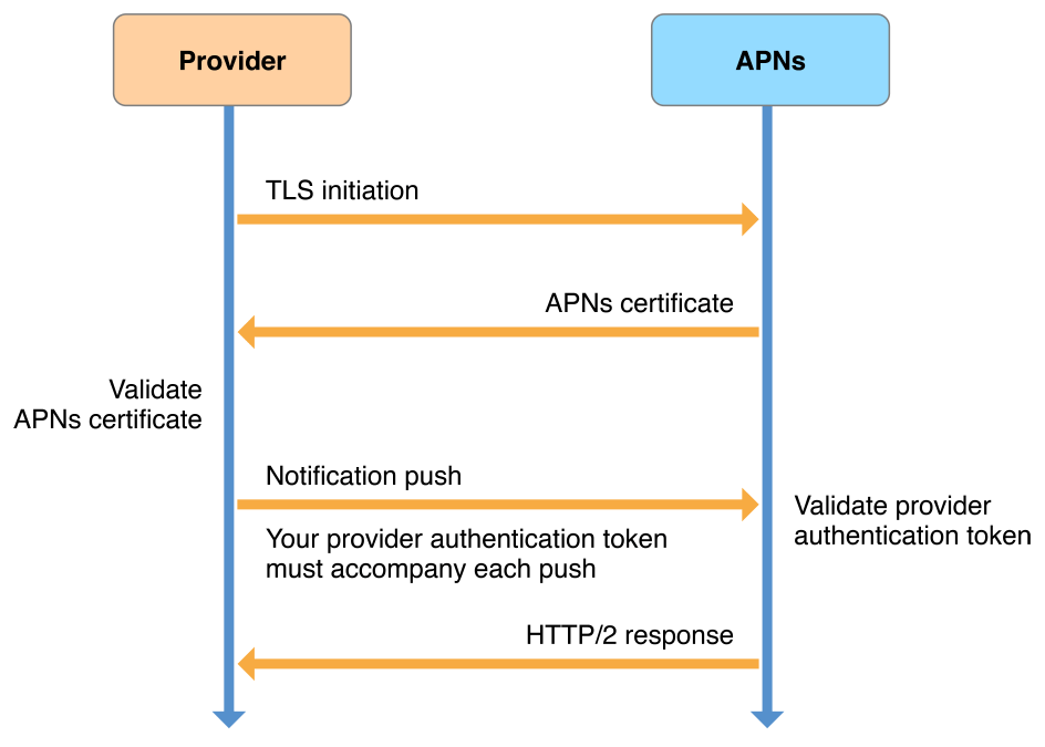 Establishing and using token-based connection trust between a provider and APNs