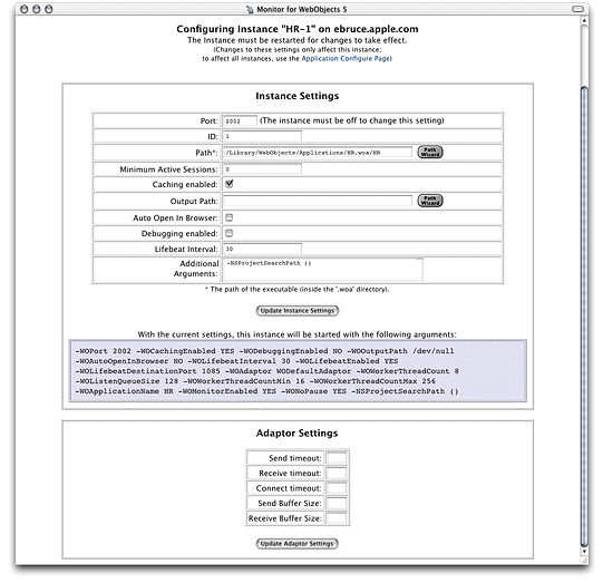 Instance configuration page