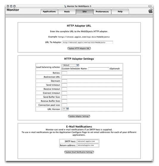 The site configuration page