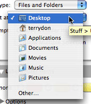 The Directories pop-up menu in an action