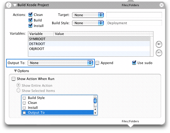 An action with assigned groups in the selected-items table