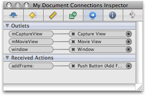 Specifiying the actions and outlet connections in MyDocument.xib
