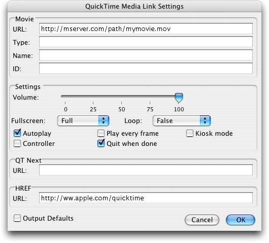 QuickTime Media Link export