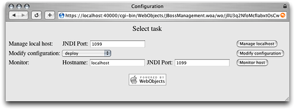The Configuration window of the management tool