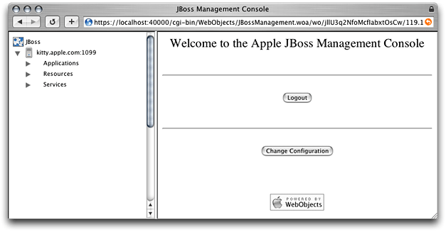 The JBoss Management Console window