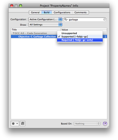 Xcode build properties to enable garbage collection