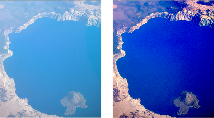 An image before and after processing with the haze removal filter