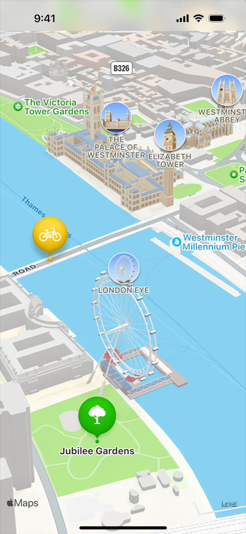 iPhone 上显示了 3D Apple 地图