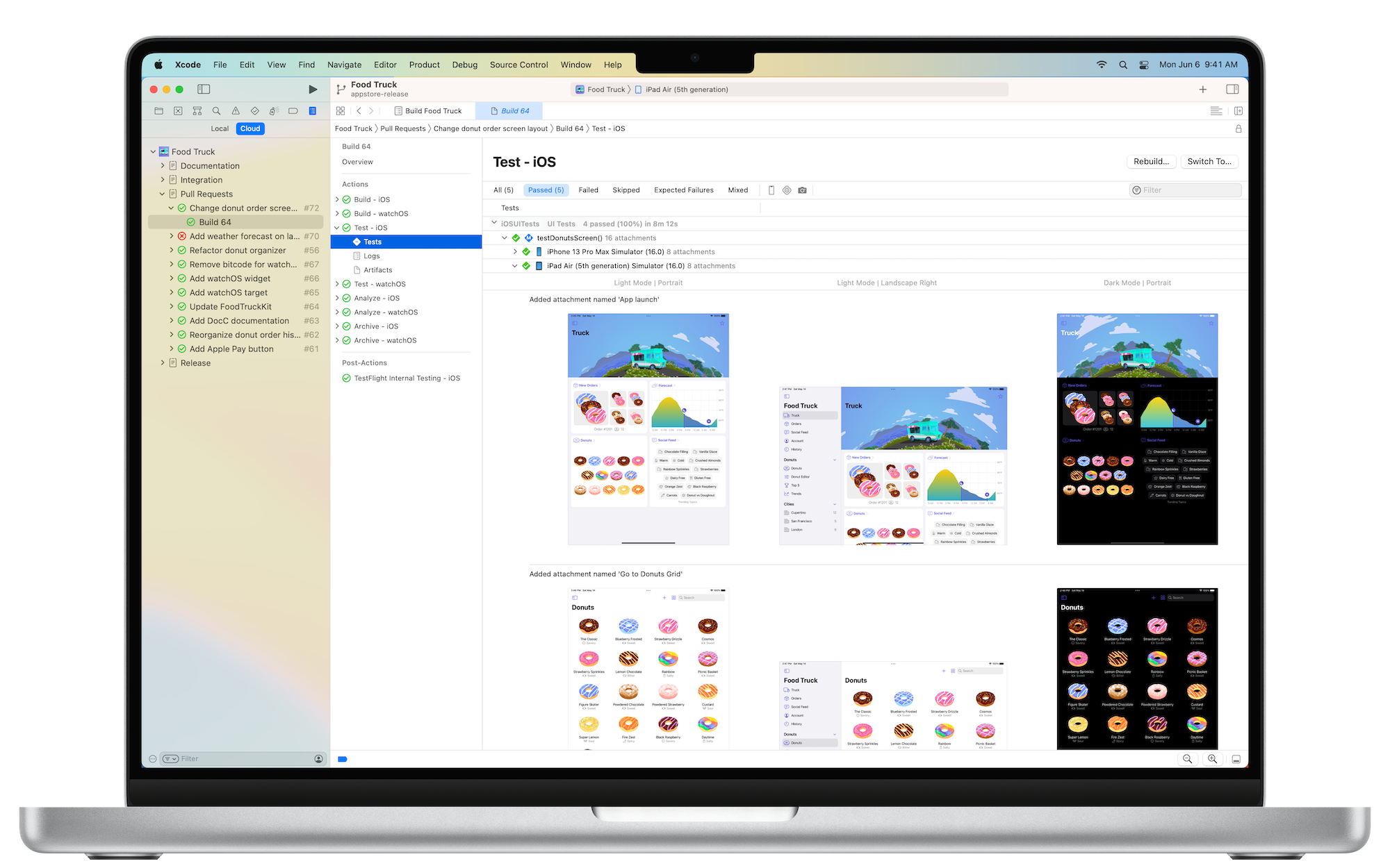 MacBook Pro showing an example app in Xcode