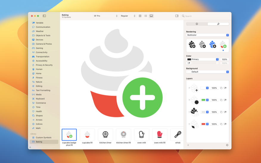 SF Symbols layer interface.